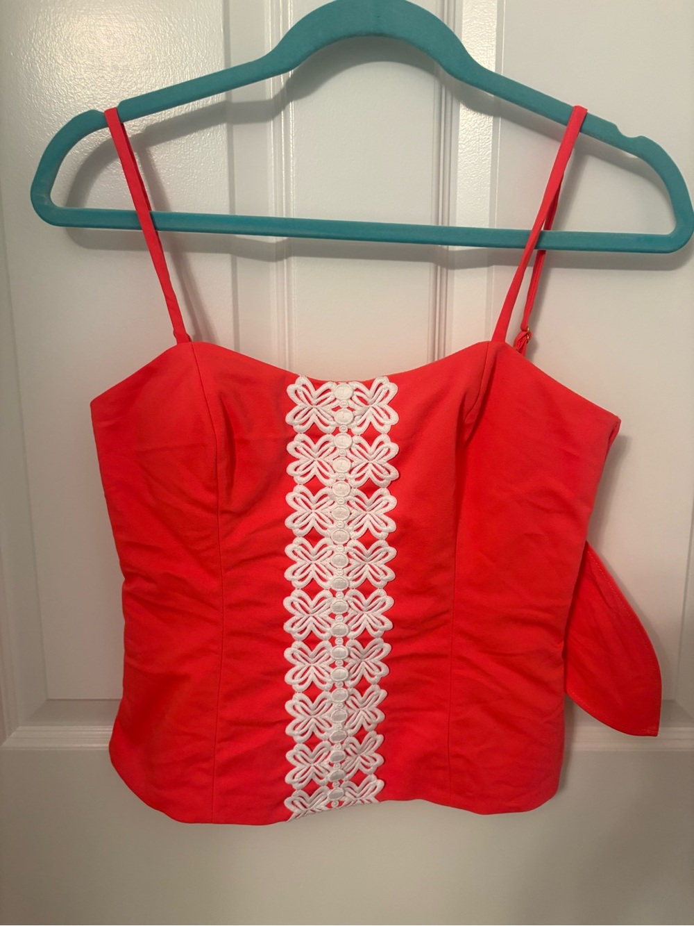 Lily Pulitzer Shelli Stretch Sleeveless Embroidered Top Cane Coral